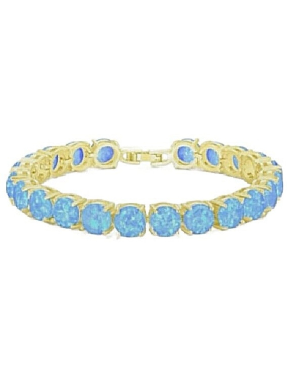 New Gold Blue Opal Round Cut Tennis Bracelet